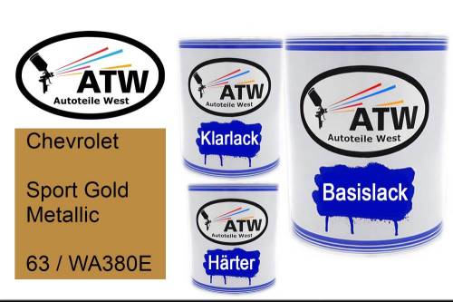 Chevrolet, Sport Gold Metallic, 63 / WA380E: 1L Lackdose + 1L Klarlack + 500ml Härter - Set, von ATW Autoteile West.